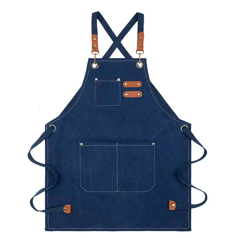 tablier de cuisine enfant en coton et polyester bleu avec bretelles ajustables et poches pratiques pour activités créatives et cuisine