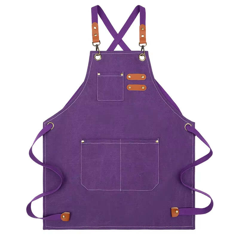 tablier de cuisine enfant en coton et polyester violet avec bretelles ajustables et poches pratiques pour activités créatives et cuisine