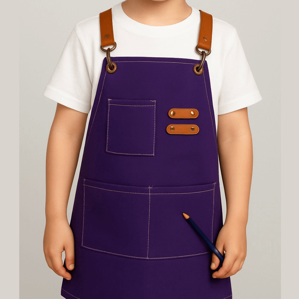 tablier de cuisine enfant en coton et polyester  avec bretelles ajustables et poches pratiques pour activités créatives et cuisine