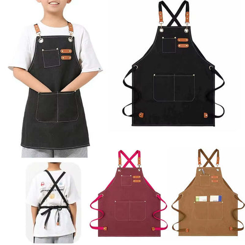 tablier de cuisine enfant en coton et polyester  avec bretelles ajustables et poches pratiques pour activités créatives et cuisine